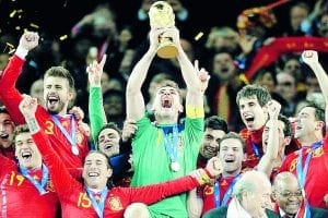 Spain celebrating World Cup win in 2010