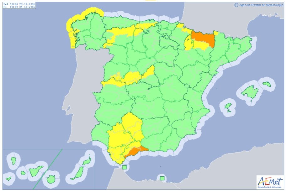 Weather warnings - Sunday 23 October 2016