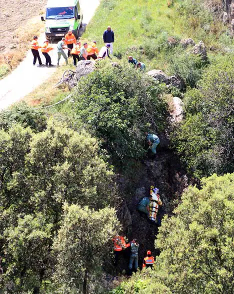 The cyclist fell six metres into the steep gorge on a tight bend beside the River Pena in Ronda la Vieja