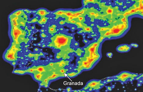The extent of light pollution in the Iberian peninsula