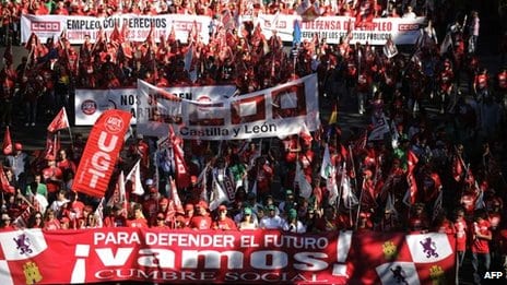 Protestors march in Madrid