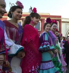 DRESSED UP: Girls in flamenco dresses in Umbrete