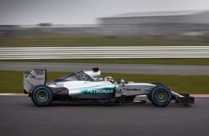 NEW MERCEDES: The  W06 Hybrid pictured during 'shakedown' testing at Silverstone in the UK last week