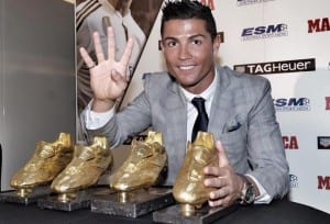 Cristiano Ronaldo celebrates Golden Boot win