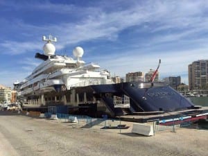 Super yacht Octopus docked in Malaga