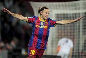 TAX DEBT:Ex-Barcelona defender Gabriel Milito celebrates his goal during the Spanish King's Cup (Copa del Rey) football match Barcelona against Ceuta on November 10, 2010 at the Camp Nou stadium in Barcelona. AFP PHOTO/ JOSEP LAGO (Photo credit should read JOSEP LAGO/AFP/Getty Images)