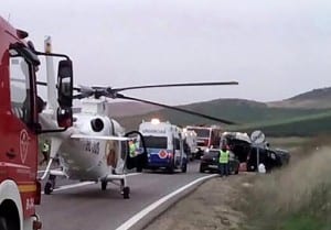 Air ambulance and emergency services at the scene of the accident near Teba