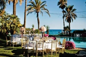 BEACHSIDE: Wedding set up at the Marbella Club Hotel.Photo courtesy of Anna Gazda