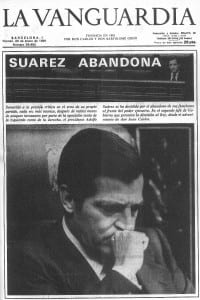 A newspaper reveals Adolfo Suarez's resignation from role of prime minister
