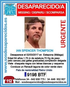Missing person agency SOS Desaparacidos has created a poster to try help find Ian Thompson 