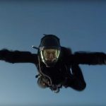 Tom Cruise performs a stunt for the 'Mission Impossible' franchise.