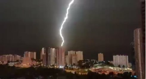 Benidorm Skyscraper Gets Hit By Lightning Bolt During Storm On Spain's Costa Blanca