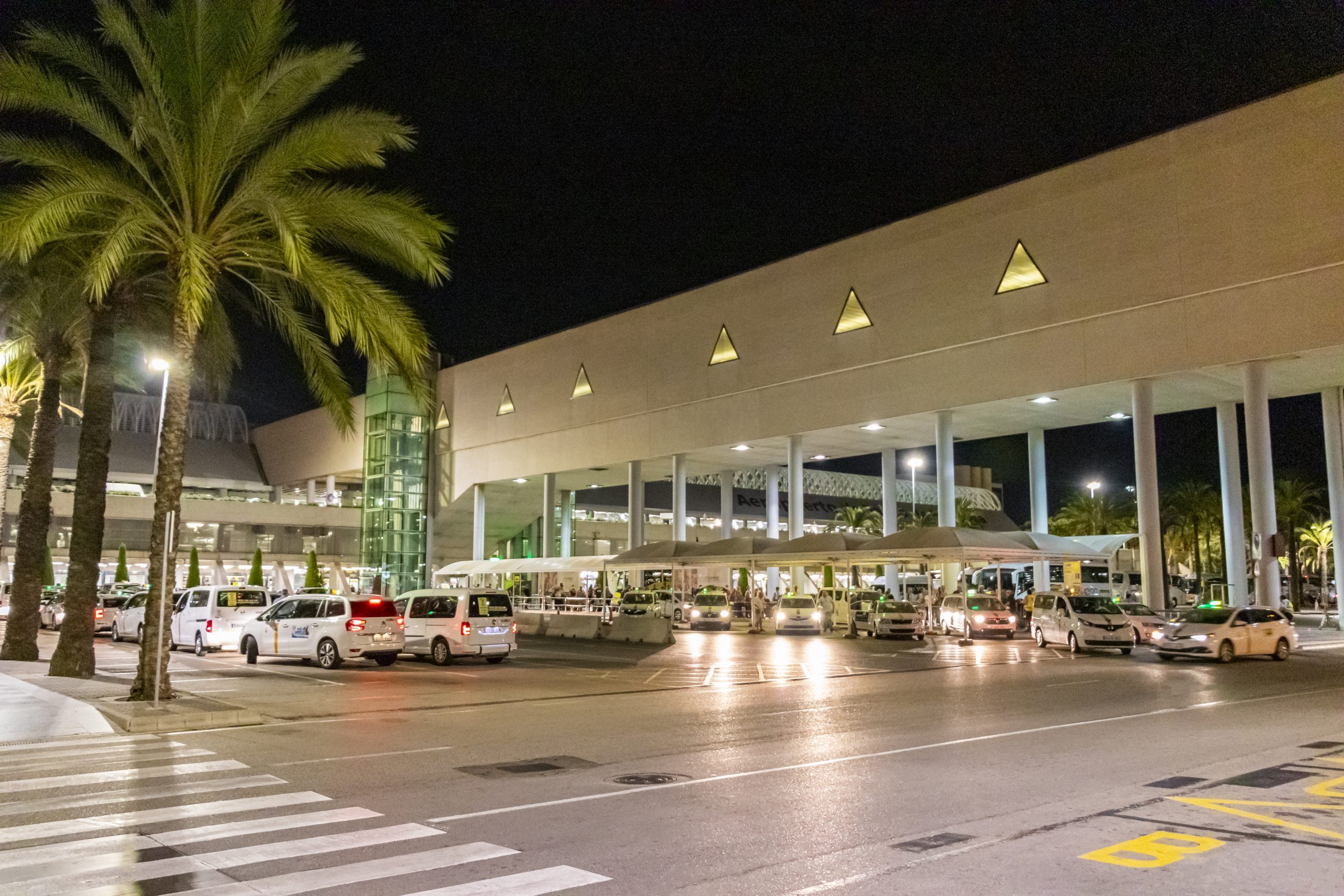 Palma Airport At Night On The Balearic Island Mallorca Spain.