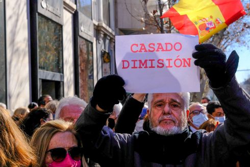 Supporters Of Spain's Main Opposition People's Party (pp) Gather At Party's Headquarters To Show Their Commitment To Popular Leader Of The Madrid Region Isabel Diaz Ayuso, After Internal Rift With National Leader Pablo Casado, In Madrid, Spain, February 20