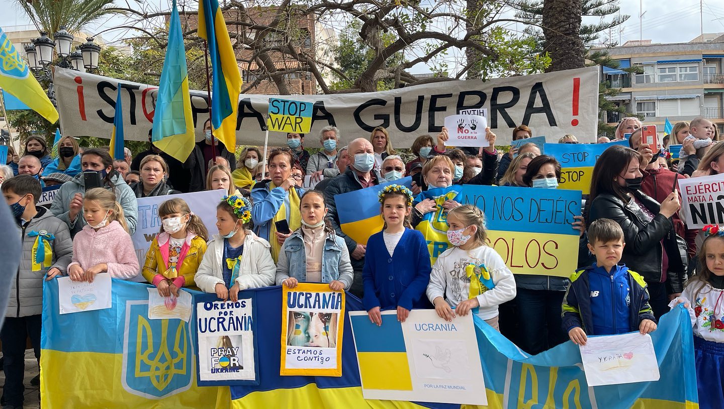 Solidarity Shown For Ukraine During International Protest In Costa Blanca City Of Torrevieja In Spain