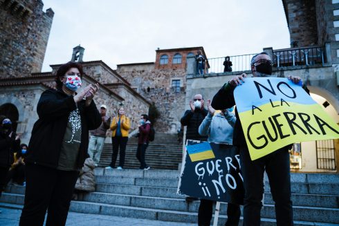 Protest Against The Russian Invasion Of Ukraine In C·ceres, Spain 02 Mar 2022