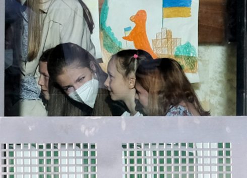 Spanish King Felipe Vi And Queen Letizia Ortiz With Daughters Princess Of Asturias Leonor De Borbon And Infant Sofia De Borbon During A Visit To The Refugee Reception And Referral Center / Refugee Reception And Referral Center (creade) In Pozuelo De Alarcó