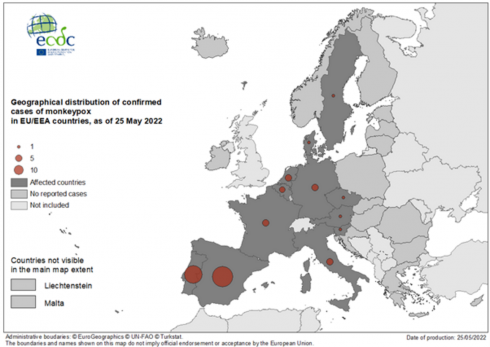 Geographical Distribution Confirmed Cases Mpx Eu Eea Countries 25 May 2022