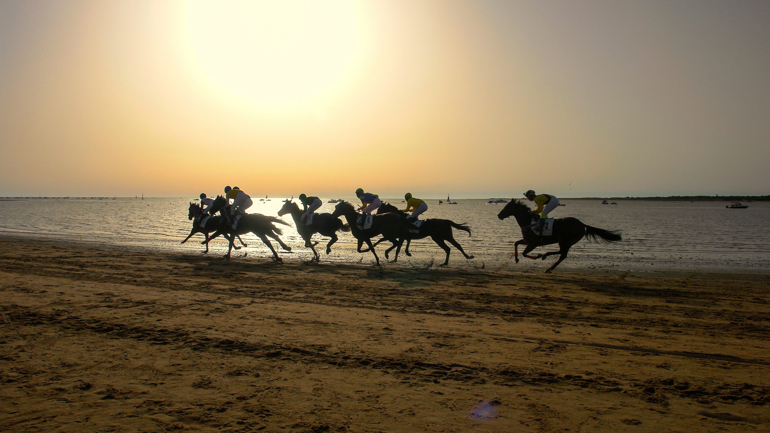 Carreras De Caballos En La Playa De Sanlucar Al Atardecer