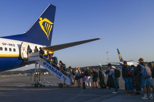 Passengers Boarding Ryanair Airplane