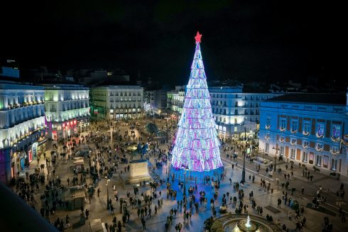 Christmas In Puerta Del Sol, In The City Of Madrid With Lighting