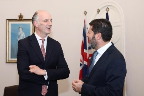 Gibraltar Chief Minister Fabian Picardo with UK Minister for Europe Leo Docherty