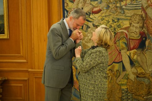 King Felipe welcomes Hillary Clinton to Madrid palace audience in Spain