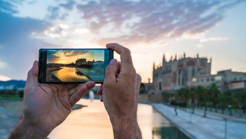 Men Using Her Smartphone For Take A Photo In Palma De Mallorca I