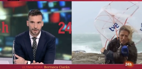 TVE reporter during Storm Ciaran