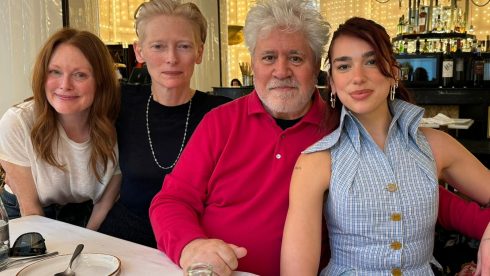 Julianne Moore, Tilda Swinton, Pedro Almodovar and Dua Lipa in Madrid