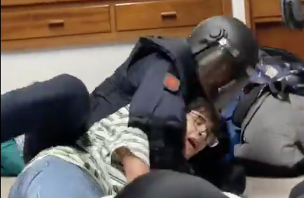 Riot police struggle with protestors in Sevilla University