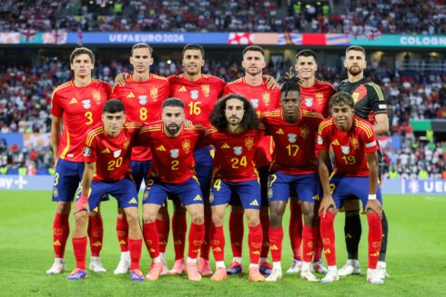 The Spain team ahead of their game against Georgia at the Euro 2024 tournament