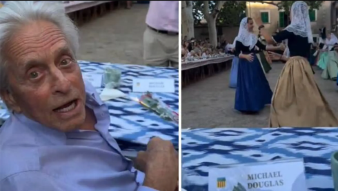 Michael Douglas at a local fiesta in Mallorca for 80 year olds