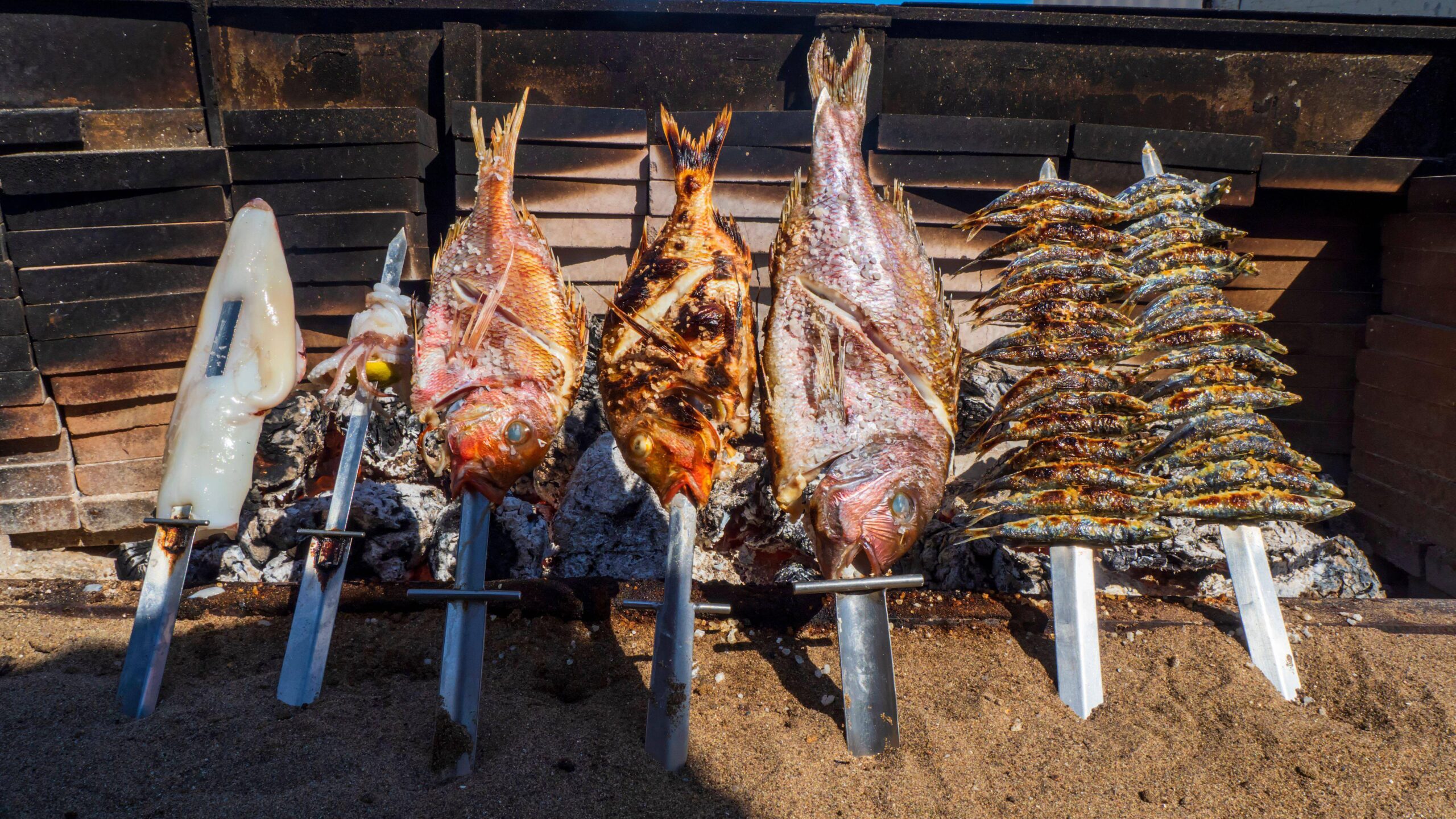 Examples of 'espetos', Andalucia's famous grilled fish