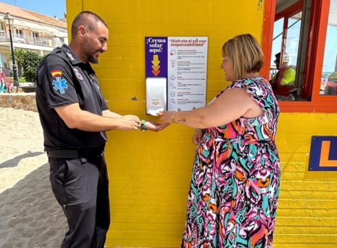 Free sun cream dispensers are installed around popular resort in southern Spain