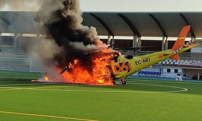 Medical helicopter catches fire in Spain: 75-year-old patient dies after suffering horrific burns - as family demands mammoth payout