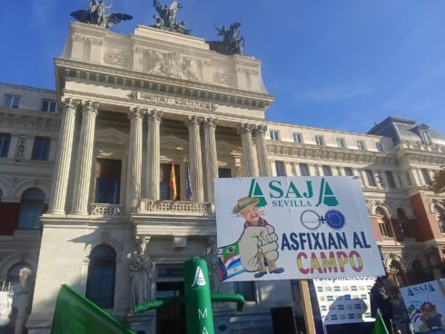 Farmers angry about flood of cheap imports from new Latin America deal stage protest in Madrid