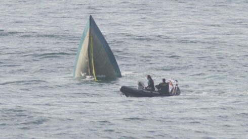 Abandoned narco-sub breaks into two when fishing boat tries to tow it to port in Spain